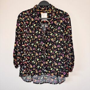 Anthropologie Conversations Floral Blouse Tie Neck Long Sleeve Top M‎